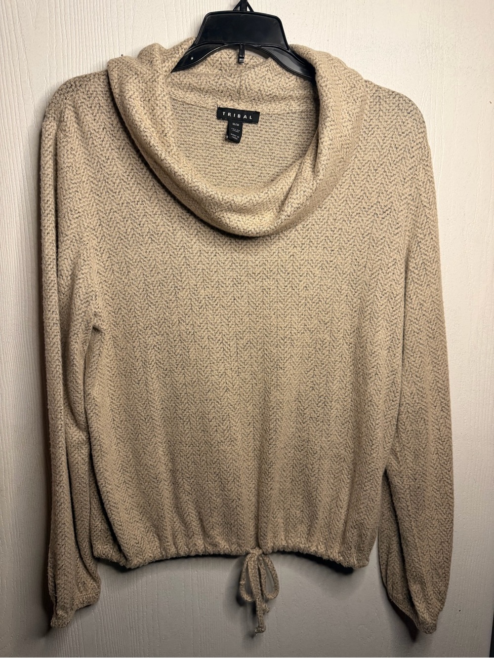 Tribal Women's Cozy Cream Cowl Neck Drawstring Sweater